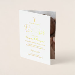 Tarjeta Con Relieve Metalizado Bautismo con foto de bebé personalizado