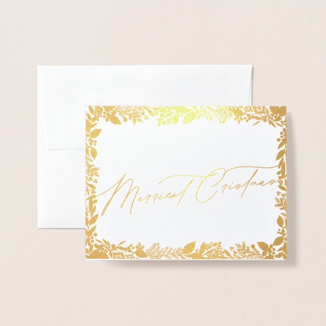 Tarjeta Con Relieve Metalizado bayas festivas navidades tradicionales verdes y ro (Anverso con sobre)