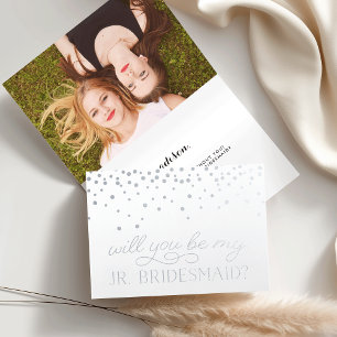 Tarjeta Con Relieve Metalizado Be My Jr Bridesmaid Plata fotográfica personaliz