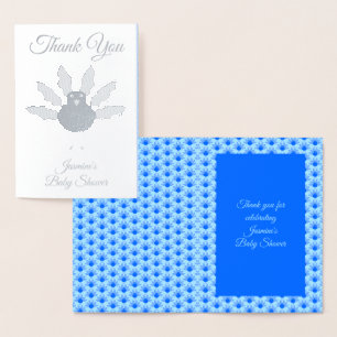 Tarjeta Con Relieve Metalizado Bebé Niño Azul Adorable Shower de Pavo de Acción d
