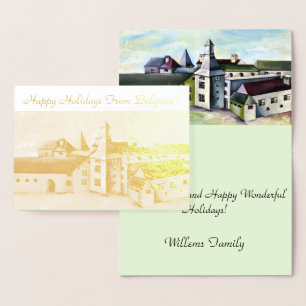 Tarjeta Con Relieve Metalizado Bélgica Feliz Hollydays - Personalizar