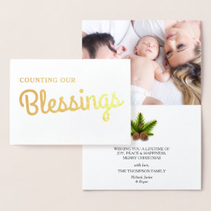 Tarjeta Con Relieve Metalizado Bendiciones de Navidad Foto de Familia en Dorado