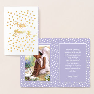 Tarjeta Con Relieve Metalizado Bendiciones de Pascua. Pequeño ángel afroamericano