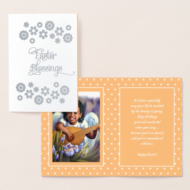 Tarjeta Con Relieve Metalizado Bendiciones de Pascua. Pequeño ángel afroamericano (Demostración)