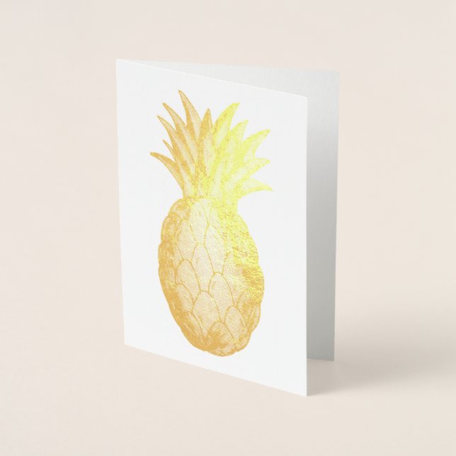 Tarjeta Con Relieve Metalizado Bienvenida Casa Casa Calentador Piña Dorada (Anverso)