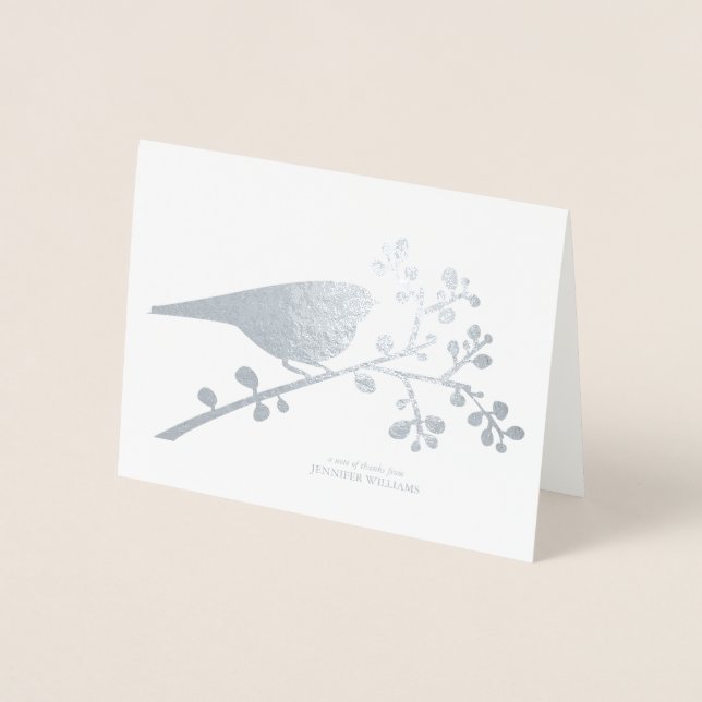 Tarjeta Con Relieve Metalizado Bird and Berries "Gracias" (Anverso)