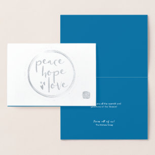 Tarjeta Con Relieve Metalizado Blue Peace espero amar a los Navidades del logo de