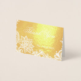 Tarjeta Con Relieve Metalizado Boda Bohemiana de Lace Floral Gracias