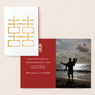 Tarjeta Con Relieve Metalizado Boda chino de doble felicidad
