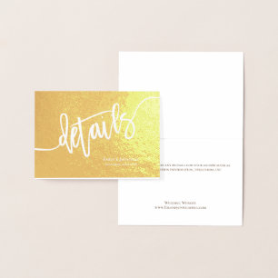 Tarjeta Con Relieve Metalizado Boda de caligrafía Detalles del chasis Gold