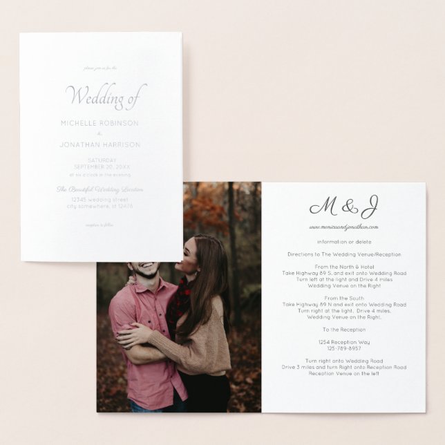 Tarjeta Con Relieve Metalizado Boda de foto y oro o Relieve metalizado plateado (Demostración)