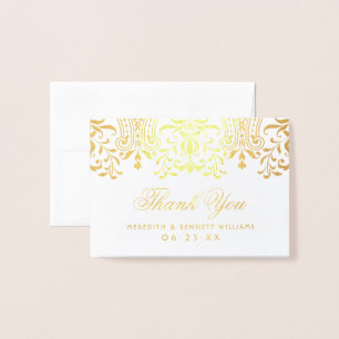 Tarjeta Con Relieve Metalizado Boda de glamour de oro vintage gracias