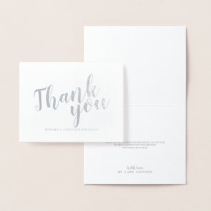 Tarjeta Con Relieve Metalizado Boda de guión moderno Gracias Plata