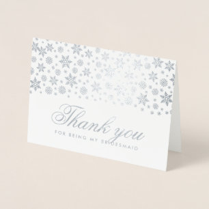 Tarjeta Con Relieve Metalizado Boda de Invierno Agradecimiento Dama de Honor Plat