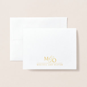 Tarjeta Con Relieve Metalizado Boda de nombre de pareja Monograma Oro