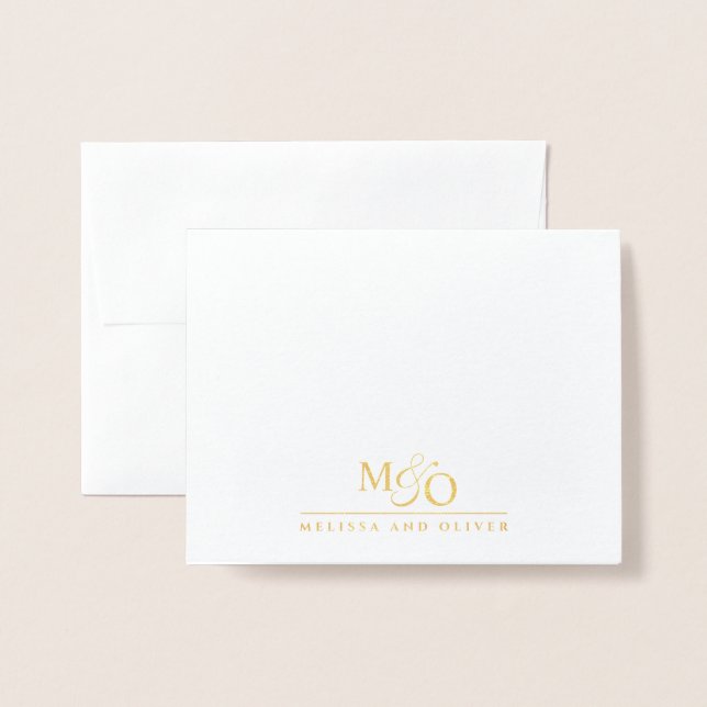 Tarjeta Con Relieve Metalizado Boda de nombre de pareja Monograma Oro (Anverso con sobre)