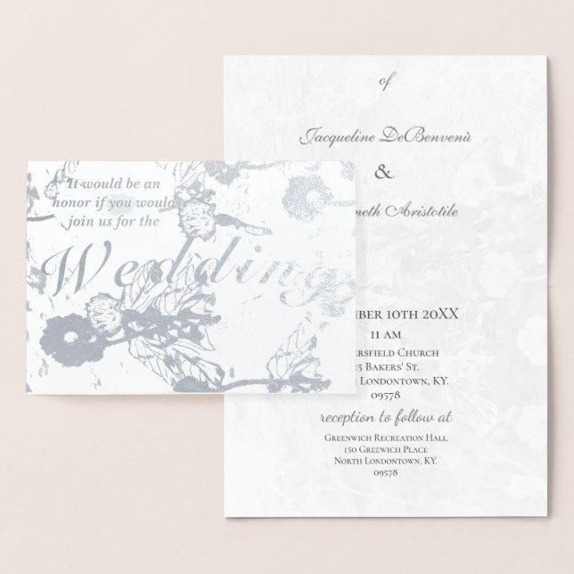 Tarjeta Con Relieve Metalizado Boda de Relieve metalizado plateado floral Ceremon (Demostración)