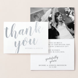 Tarjeta Con Relieve Metalizado Boda de Relieve metalizado plateado Gracias con fo