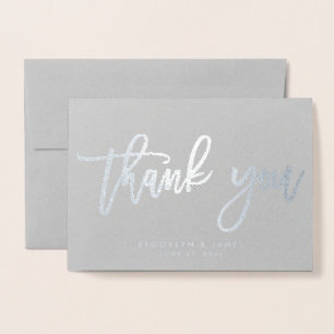 Tarjeta Con Relieve Metalizado Boda de Relieve metalizado plateado real Gracias T