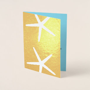 Tarjeta Con Relieve Metalizado Boda de Starfish Nautical Blue White Beach 2023