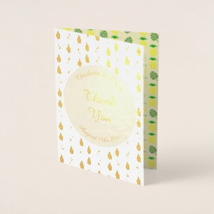 Tarjeta Con Relieve Metalizado Boda de verano tropical Piña y hojas de palmera
