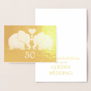 Tarjeta Con Relieve Metalizado Boda Dorado elegante pareja elefante Relieve metal