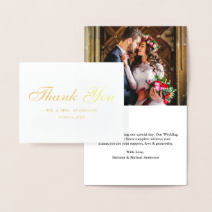 Tarjeta Con Relieve Metalizado Boda Foto Elegante Guión Gracias Nota Oro