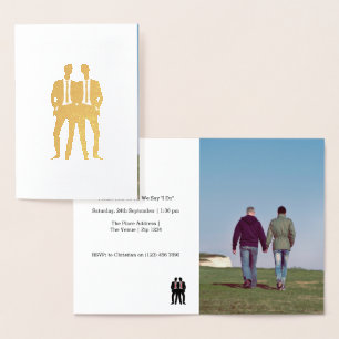 Tarjeta Con Relieve Metalizado Boda Gay Dos Novios con Corbatas
