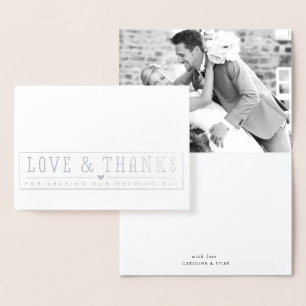 Tarjeta Con Relieve Metalizado BODA LOVE & THANKS fotografía recién casada lujo