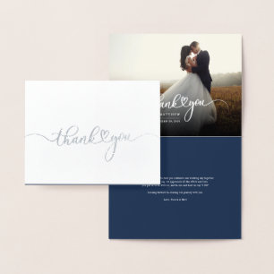 Tarjeta Con Relieve Metalizado Boda manuscrito fotográfico Gracias