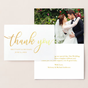 Tarjeta Con Relieve Metalizado Boda Moderno Gracias Foto Oro