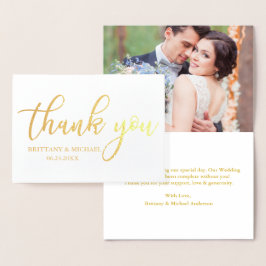 Tarjeta Con Relieve Metalizado Boda moderno Gracias Foto Oro