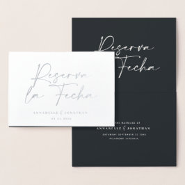 Tarjeta Con Relieve Metalizado Boda moderno Reserva la fecha color negro plata