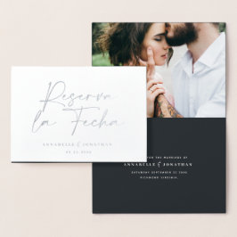 Tarjeta Con Relieve Metalizado Boda moderno Reserva la fecha negro 1 foto
