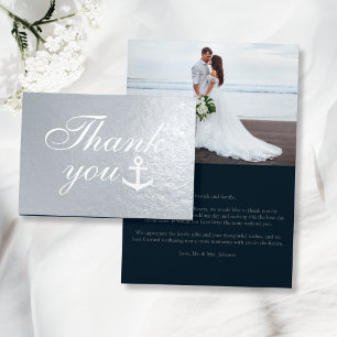Tarjeta Con Relieve Metalizado Boda Náutico Gracias Plata Real