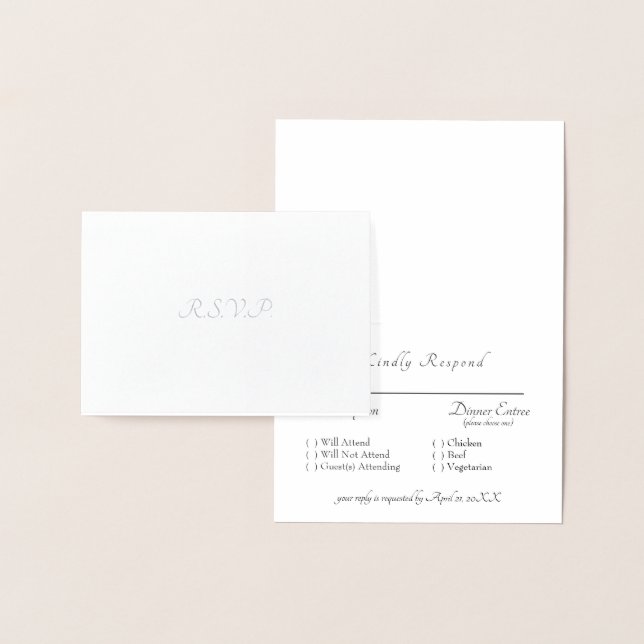 Tarjeta Con Relieve Metalizado Boda RSVP de Relieve metalizado plateado formal (Demostración)