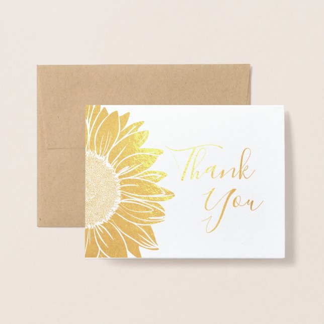 Tarjeta Con Relieve Metalizado Boda Rústico Relieve metalizado dorado Girasol Gra (Anverso con sobre)