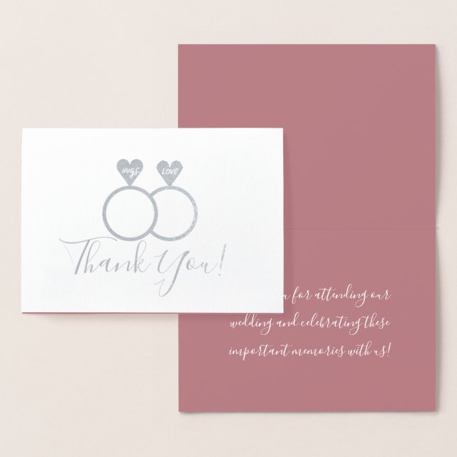 Tarjeta Con Relieve Metalizado Boda Silver Rings Gracias (Demostración)