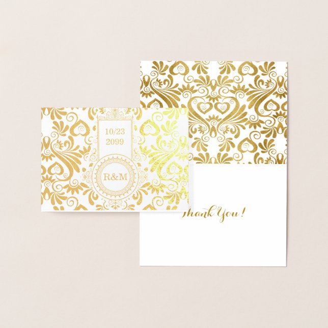 Tarjeta Con Relieve Metalizado Boda Swirls of Gold All Personalizado Textos (Demostración)