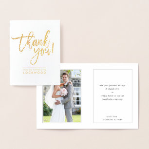 Tarjeta Con Relieve Metalizado BODA THANKS escritura mínima moderna recién casada