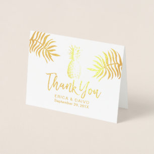 Tarjeta Con Relieve Metalizado Boda Tropical Modern Gold Pineapple Gracias