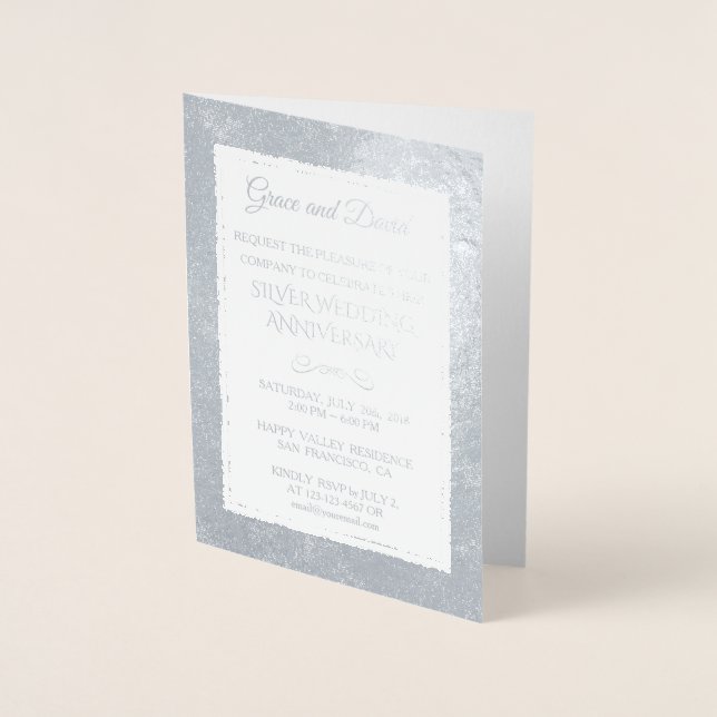 Tarjeta Con Relieve Metalizado Bodas de Oro de 25 Aniversario de Boda (Anverso)
