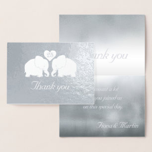 Tarjeta Con Relieve Metalizado Bodas elefantes Silver personalizados gracias
