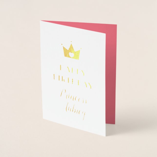 Tarjeta Con Relieve Metalizado Bonito Oro y Princesa Rosa Feliz cumpleaños (Anverso)