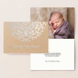 Tarjeta Con Relieve Metalizado Bonito Silver Snowflake Feliz Navidad