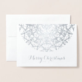 Tarjeta Con Relieve Metalizado Bonito Silver Snowflake Feliz Navidad