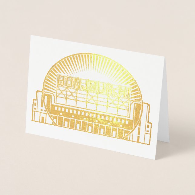 Tarjeta Con Relieve Metalizado Bonjour, Hi New Home Felicitaciones (Anverso)