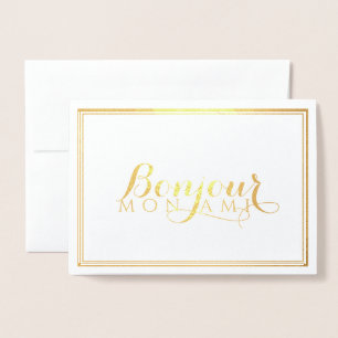 Tarjeta Con Relieve Metalizado Bonjour Mon Ami Francés