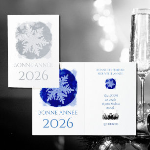 Tarjeta Con Relieve Metalizado Bonne Annee - copo de nieve - 2026 plata