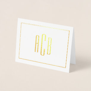 Tarjeta Con Relieve Metalizado Borde de Monograma de Tres Letras Simple en Oro